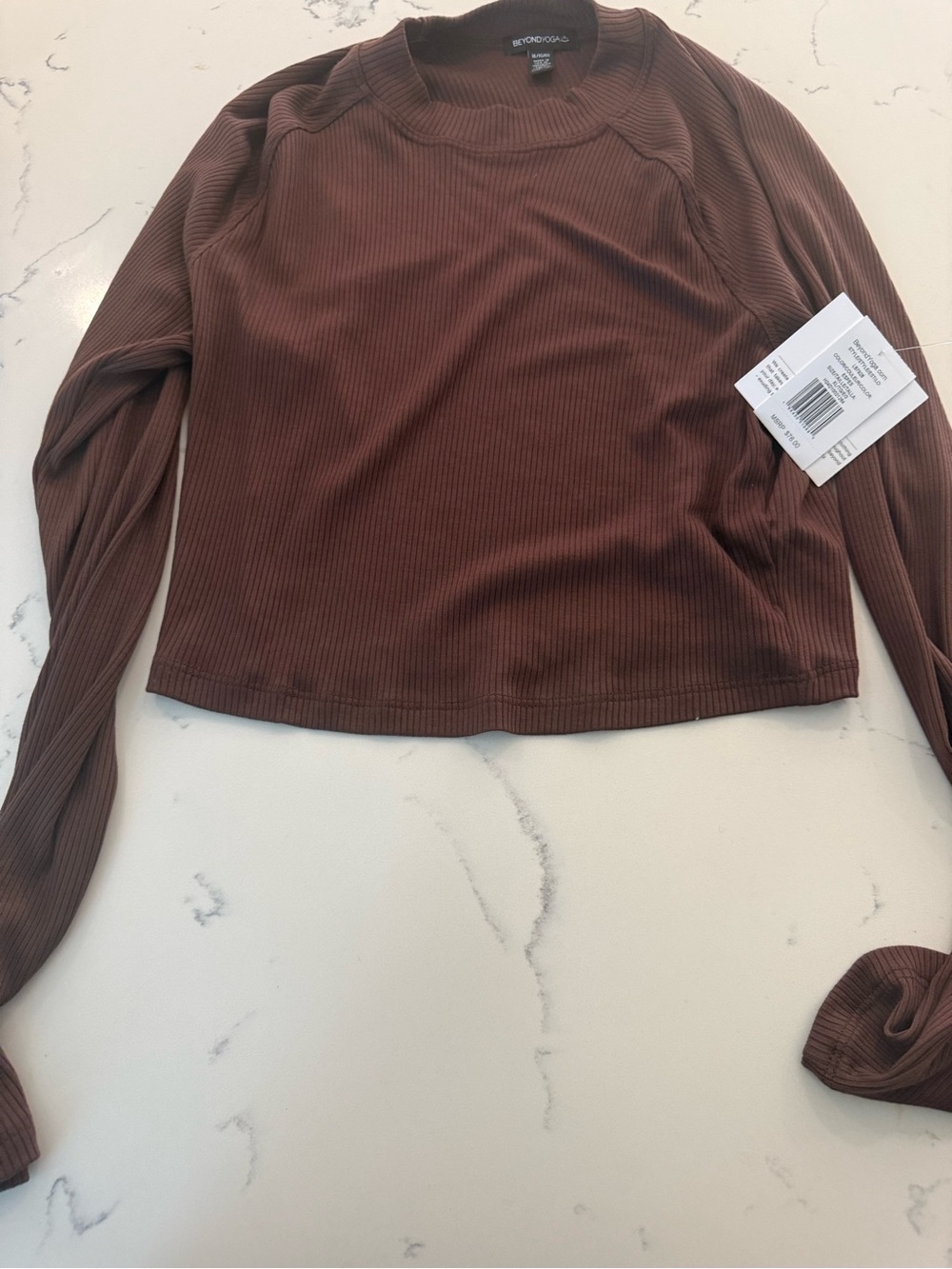 Beyond Yoga Chocolate Ribbed Long Sleeve Crop Top
